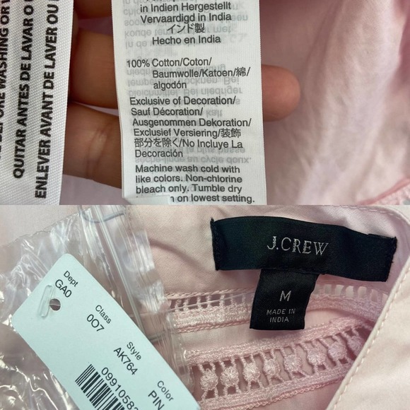 New J. Crew Crocheted Lace Flutter Sleeve Mock Neck Pink Top Medium - Picture 15 of 16